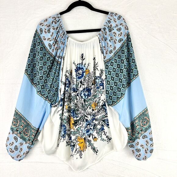 Free People Positano Print Blouse Size Small NWT Ivory Combo Floral Paisley - Picture 7 of 13